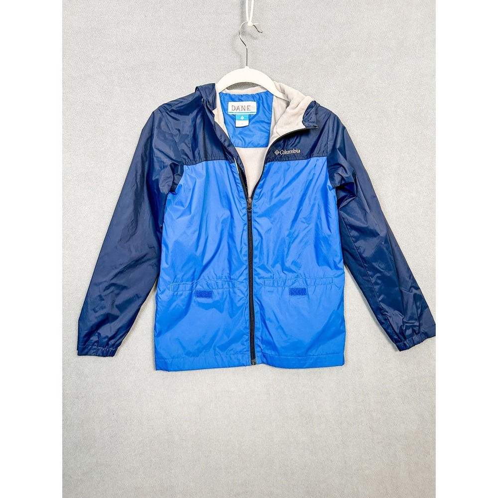 Columbia Kids Blue Colorblock Fleece Lined Hooded Windbreaker Jacket M 10/12